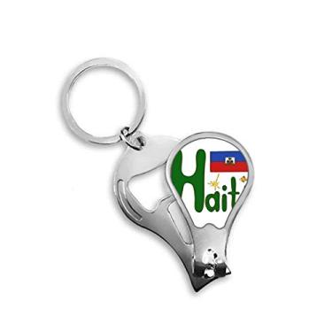 Imagem de Chaveiro abridor de cortador de unha com estampa azul vermelha e vermelha da bandeira nacional do Haiti