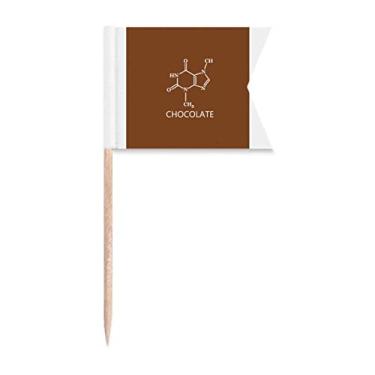Imagem de Estrutura molecular química, bandeiras de palito de chocolate, marcação de rotulagem para bolo de festa, placa de queijo