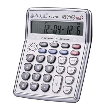 Imagem de LUGU Calculado de mesa musical Display LCD de 12 dígitos Calculado eletrônica Contador de botões g ndes com música Piano Play Time Date Most r função de despertador pa Office Business Classroom