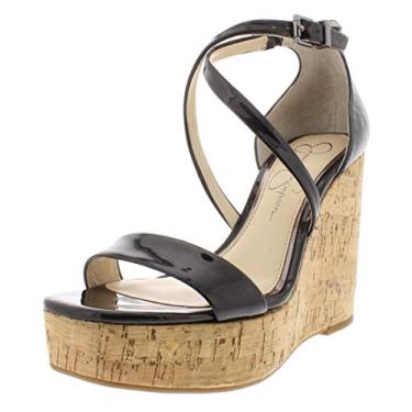 Imagem de Jessica Simpson STASSI Black Patent Leather Platform Wedge Open Toe Sandals (9.5)
