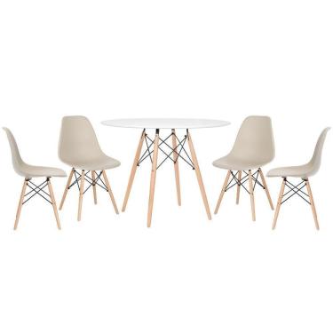 Imagem de Mesa Redonda Eames 100cm Branco + 4 Cadeiras Nude