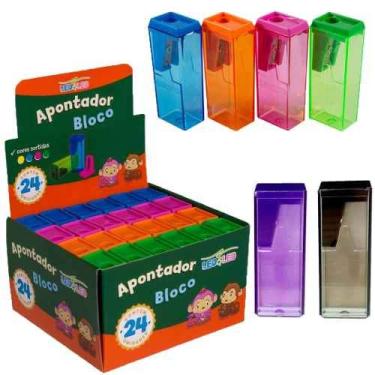 Imagem de 24 Apontador Plastico Com Deposito Bloco 6cm Leo Leo (1cx)
