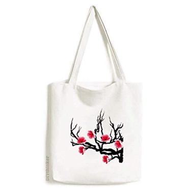 Imagem de Bolsa de lona com estampa Sakura vermelha e preta da cultura japonesa bolsa de compras casual