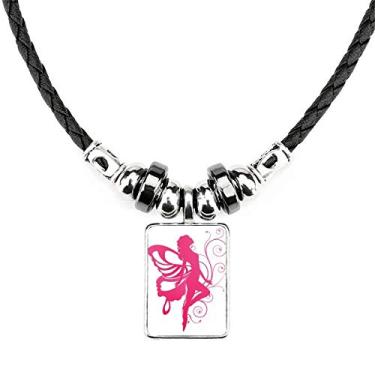 Imagem de DIYthinker Colar de borboleta com asa rosa lindo anjo joia Torque pingente de corda de couro