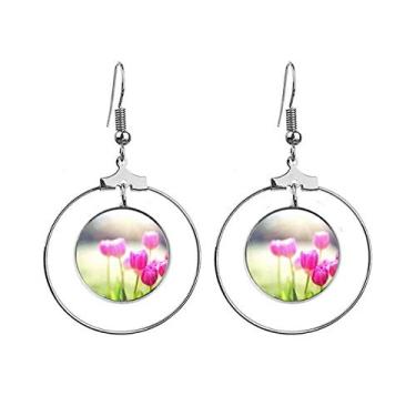 Imagem de Lindas flores do sol vermelho verde brincos pendurados argola joia círculo gota