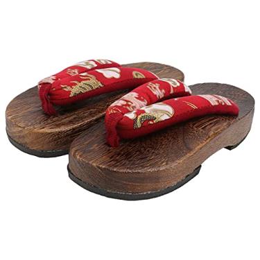 Imagem de Holibanna Sandálias japonesas de madeira estilo japonês para meninas chinelos de lazer praia verão chinelos chinelos vermelho tamanho 12US 11. 5UK 29. 5EU, Vermelho, 1 Big Kid