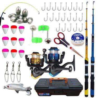 Imagem de Kit Pescaria Com 2 Varas 2 Molinetes Maleta Isca Acessórios
