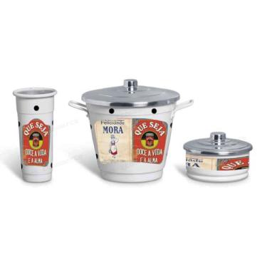 Imagem de Kit Pia em Alumínio decoração Branco maizena Com Porta detergente Pote de Esponja e Mini Cesto de Lixo para pia (Lixeirinha)