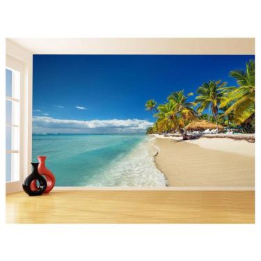Imagem de Papel De Parede Coqueiros Praia Mar Azul Água 3,5M Npr276