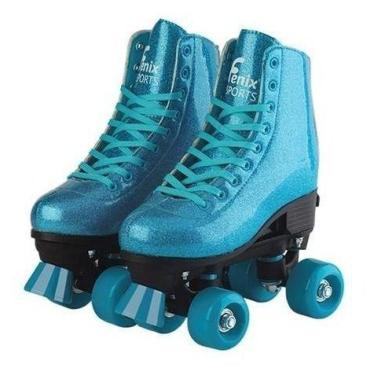 Imagem de Patins Roller Skate 4 Rodas Azul Glitter Brilho Ajustáve 31/34 Fenix -