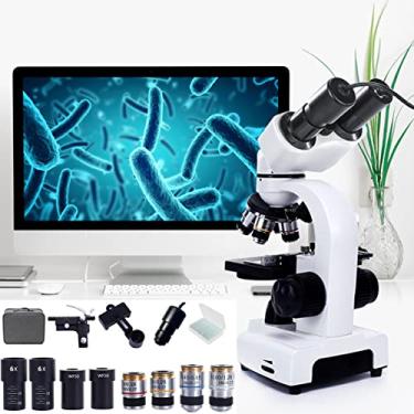 Imagem de Microscópio binocular de exibição de computador ultra hd com ocular eletrônica,versão de ensino de 4 orifícios de lente objetiva,com conjunto de acessórios de laboratório/objetivo/ocular,30000X