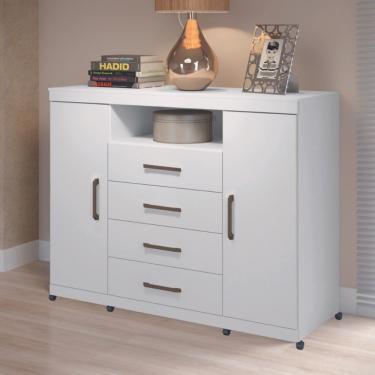 Imagem de Cômoda 4 Gavetas 2 Portas com Rodizio Havana Master Santos Andira - Branco