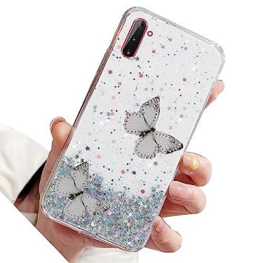 Imagem de Rnrieyta Capa Miagon com glitter para Samsung Galaxy Note 10, capa protetora de silicone macia e fina com estrela brilhante para meninas e mulheres, 2 borboletas transparentes