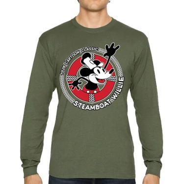 Imagem de Camiseta de manga comprida Steamboat Willie Life Preserver Funny Classic Cartoon Beach Vibe Mouse in a Lifebuoy Silly Retro, Verde militar, XXG
