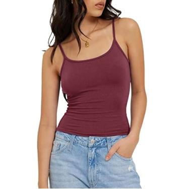 Imagem de Camiseta regata feminina com gola redonda e alças finas ajustáveis Y2K Cami cropped, Vinho, M