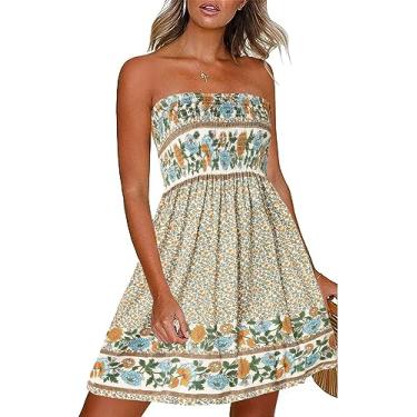 Imagem de CHICGAL Vestidos de verão para mulheres, saída de praia, sem alças, Boho com estampa floral, Floral verde, M