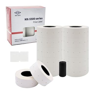 Imagem de Motex 1 etiqueta de linha - 10.000 etiquetas brancas de preço e data em branco com 1 rolo de tinta, serve para MX-5500 e Perco 1 linha preço e armas de data