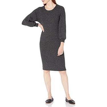 Imagem de Cable Stitch Vestido feminino canelado com manga bispo, Cinza martelado, M