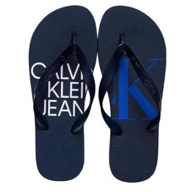 Imagem de Chinelo Calvin Klein Jeans Silk White Blue Logo Azul Marinho-Masculino