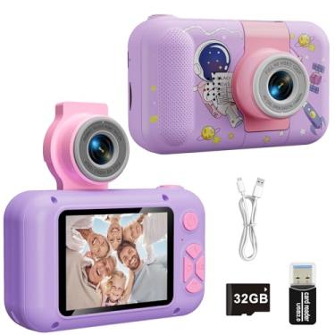 Imagem de Câmera Infantil ARNSSIEN para Meninos e Meninas de 3 4 5 6 7 8 9 10 11 12 Anos, Câmera Digital para Crianças, Presente de Natal e Aniversário, Câmera de Vídeo Selfie com Cartão TF de 32GB.