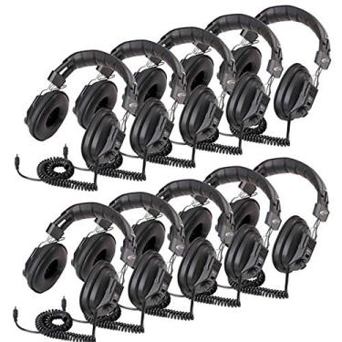 Imagem de Califone 3068AV fones de ouvido estéreo/mono comutáveis, faixa de cabeça acolchoada, totalmente ajustável, interruptor mono/estéreo, cabo espiralado de 3,5 mm, controle de volume duplo, preto, pacote com 10