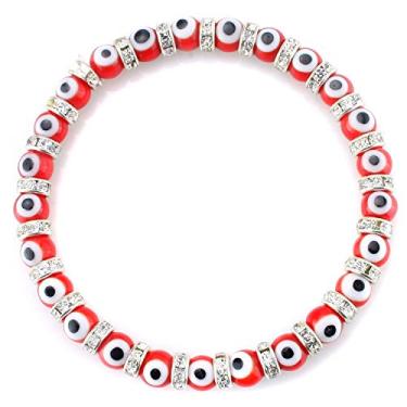 Imagem de Pulseira de vidro turca com olhos do mal Murano da JewelrieShop para mulheres (vermelho, preto, azul e olhos do mal) Vermelho