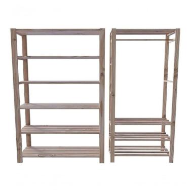 Imagem de Arara Nova Reforçada E Estante Minimalista Fino Acabamento De Chão Conjunto Sala