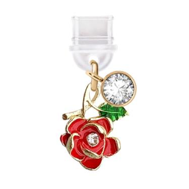 Imagem de ELISE & FONDA Porta de carregamento USB tipo C TP340, plugue antipoeira, pingente de celular Little Rose para telefones Samsung/Huawei/OnePlus/Xiaomi/oppo Android (vermelho), approx.1.6 cm (L) x 0.6