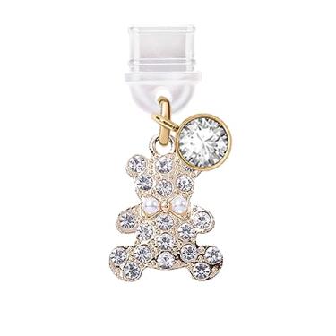 Imagem de ELISE & FONDA Porta de carregamento tipo C TP245, plugue antipoeira, pingente de ursinho de pelúcia, pingente de celular para Samsung/OnePlus/Xiaomi/oppo, telefone Android iPhone 15/16 (dourado),