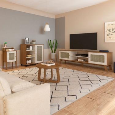 Imagem de Sala de Estar Completa para TV Até 75 Polegadas Charlotte 4 Portas Cinamomo/Off White - Pnr Móveis
