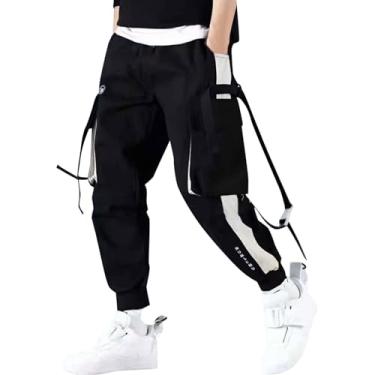 Imagem de Calça masculina Harem 2024 Fashion Loose Fit Streetwear Cinch Bottom Cargo Calças para meninos adolescentes modernas para atividades ao ar livre, Branco, 3G