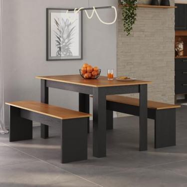 Imagem de Conjunto Sala de Jantar 1 Mesa 135cm 2 Bancos Primor Cinamomo/Preto Catedral