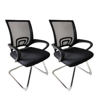 Imagem de Kit 2 Cadeiras Escritório Atendimento Dekor Preta Base Fixa Estofado Revestimento Tela Mesh Cliente Interlocutor Pés Metal