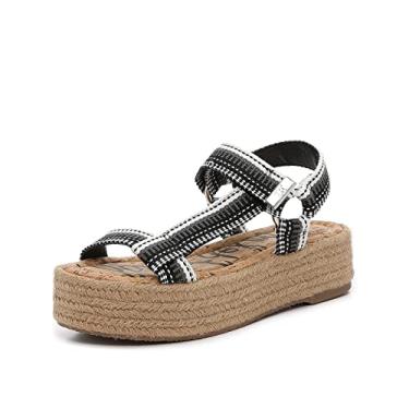 Imagem de Sam Edelman Artica Sandália plataforma plataforma plataforma plataforma plana preta e branca, Acabamento listrado em tecido multipesado preto/branco, 6.5