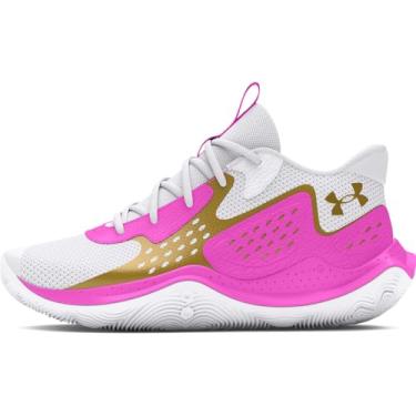 Imagem de Under Armour Tênis de basquete adulto unissex Jet '23, (105) Branco/Magenta vívido/ouro metálico, 12.5 Women/11 Men
