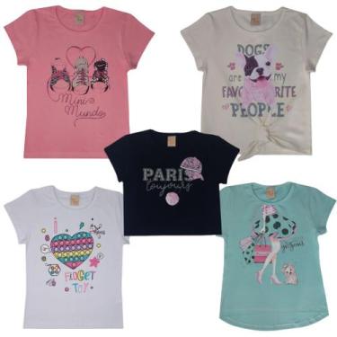 Imagem de  Kit 4 Blusinhas Feminina Básica Baby Look Cotton Verão Estampas diver