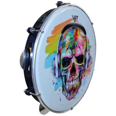 Imagem de Pandeiro 10 Polegadas Pele Leitosa Vip Caveira Rock - VIP Percurssion,