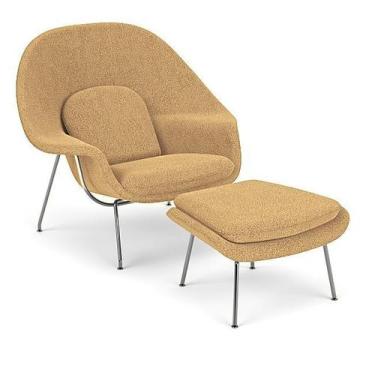 Imagem de Poltrona com Puff Womb Chair Base Inox Bouclê - Decorato Móveis, Âmbar