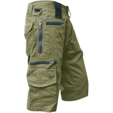 Imagem de Calças cargo masculinas de comprimento 3/4 com muitos bolsos Shorts cargo baggy bolsos com zíper Bermudas pretas confortáveis ​​calças de lazer Calças masculinas de trabalho Shorts esportivo