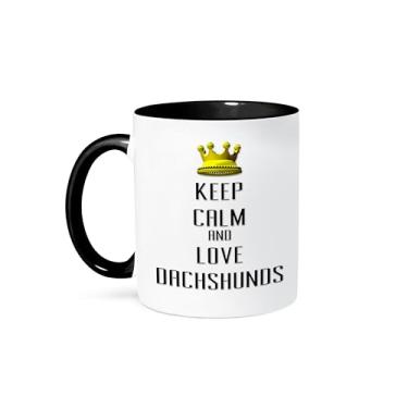 Imagem de 3dRose Caneca de dois tons Gold Crown Keep Calm And Love Dachshunds, 325 ml, preta/branca