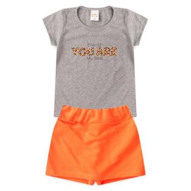 Imagem de Conjunto para meninas verão short saia mescla com laranja neon - Scott