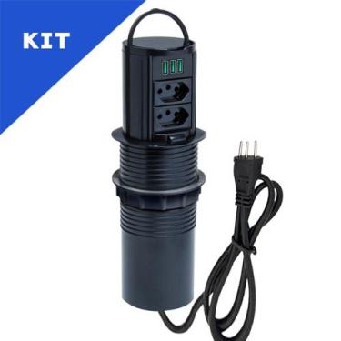 Imagem de Kit 2 Torres De Tomada Totem Manual Alça 2 Tom 10A 3USB 5.2A - CONNECT