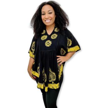 Imagem de Bata estilo Poncho Indiana Bordado e Tie Dye Batik Plus Size - Sarat M