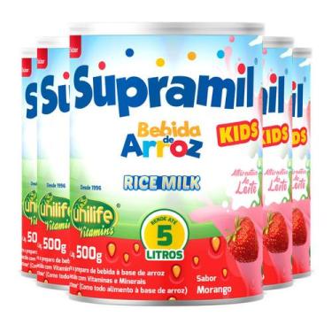 Imagem de Kit 5 Supramil Bebida de Arroz Kids Morango Unilife 500g