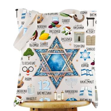 Imagem de WZMPA Bolsa de Hanukkah judaica Hanukkah presente festivo Chanukah reutilizável merchandise Menorah, Bolsa de Hanukkah, Large