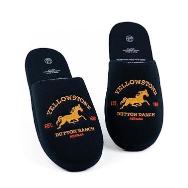 Imagem de Yellowstone Pantufas masculinas | Calçados marinhos com emblema Dutton Ranch para adultos | Programa de TV Loungewear | Sapatos de casa sem cadarço, Azul marino, 10-11