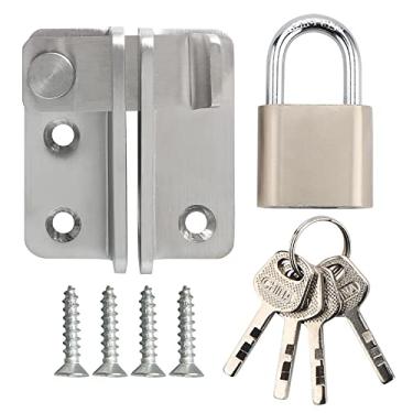 Imagem de Alise Conjunto de trinco dobrável com cadeado resistente ferrolho trava de porta de segurança para porta dupla janela celeiro armário gaveta armário garagem, aço inoxidável níquel escovado