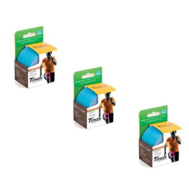 Imagem de KIT 03 Rolos de Bandagem Elástica Adesiva Tmax 5cm x 5m, Azul