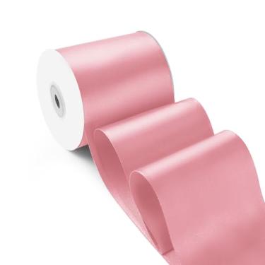 Imagem de HimBen Fita de cetim rosa de 7,6 cm de largura e 25 metros de largura em tecido sólido para cortar cerimônias de casamento, decoração de festa de abertura, cadeiras, costura, faixas de concurso de