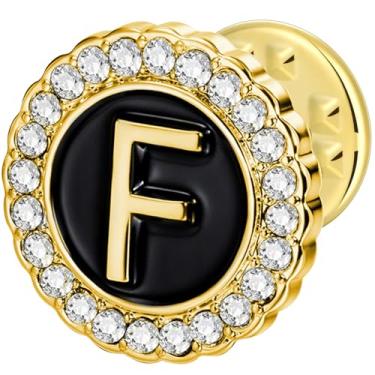 Imagem de HAWSON Alfinetes de lapela com inicial A-Z, alfinetes de gravata personalizados de ouro/prata 18K para ternos, gravatas, chapéus, homens e mulheres, Latão, Sem Pedra Preciosa